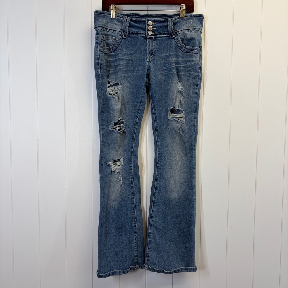 Flamingals Flamingo Y2K Grunge Flare Jeans Women Size XL Boho Indie Streetwear